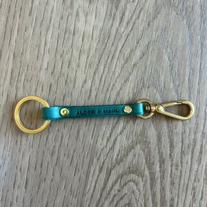 Teal Leather Keychain with Gold Hardware